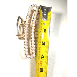 Alligator Clip Hair Barrette Gold Tone Faux Pearls 4" Long